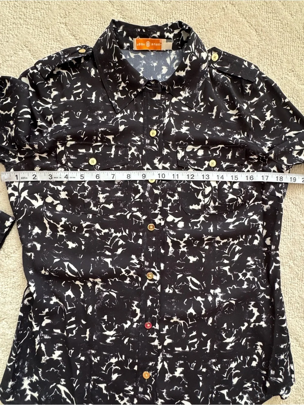 Tory Burch Black&White Printed Long Sleeve Button-Up Utility Shirt/ 4/ New